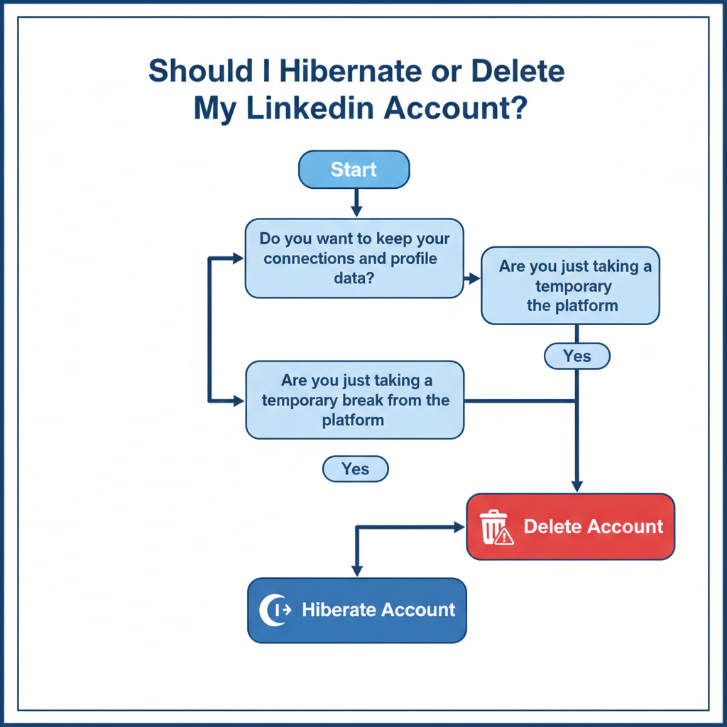 Timeline infographic showing what happens when you delete LinkedIn account